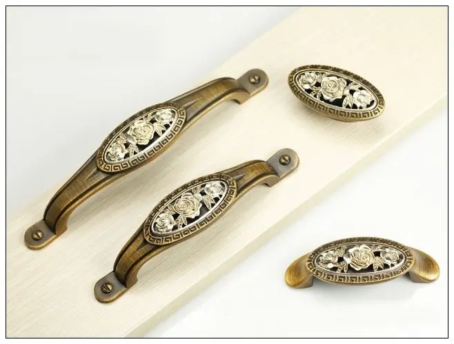 Decorative Antique Kitchen Cabinet Drawer Rose Of England Retro Handle (C.C.:128mm,Length:165mm)