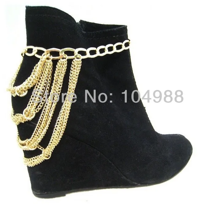 GOLD METAL MULTI GATHERED CHAIN SHOE BOOT ANKLE JEWELRY