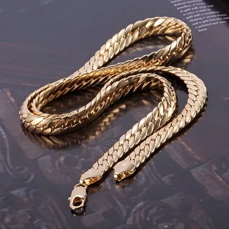 Heavy 84G splendid men's 18k yellow solid gold GF snakeskin necklace chain 23.6