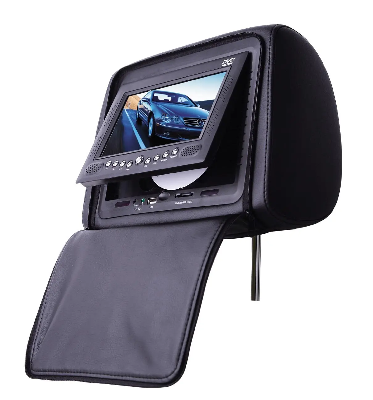 Cheap free shipping one pair 7 inch headrest car dvd digital panel  with zipper cover+IR wireless headphone+32bit game+USB+SD+FM 1