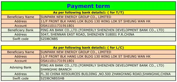 sunpark payment