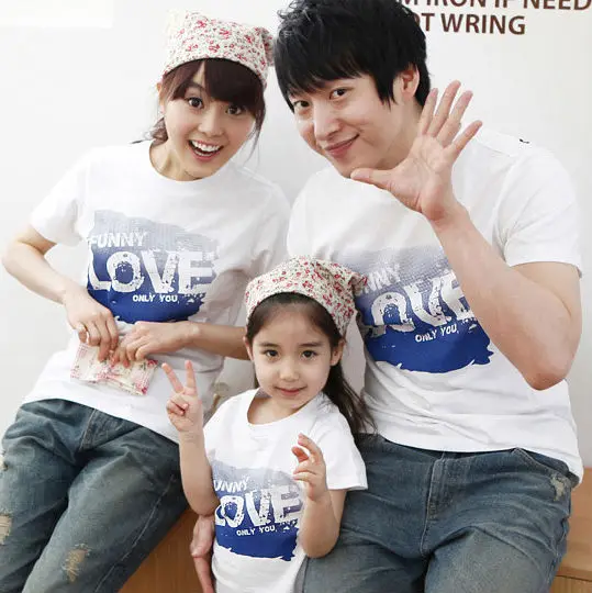 White cotton spandex family t shirt set 