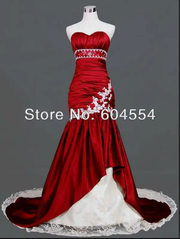 2017 New Custom Made Crimson Taffeta Pleat Ivory Lique Beading 2017 New Custom Made Crimson Taffeta Pleat Ivory Lique Beading Mermaid Lace Wedding Dress Bridal Gown Chapel Train In Dresses From Weddings