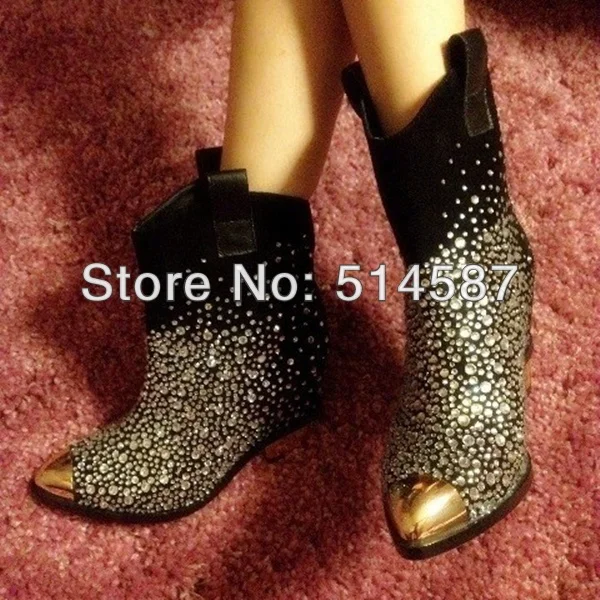 Bosting women rhinestone wedge boots 
