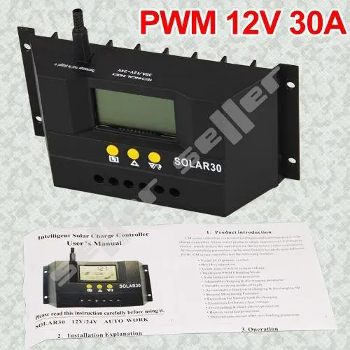 Free shipping PWM LCD Solar Panel Charge Controller Regulator 30A 12V 24 Volt