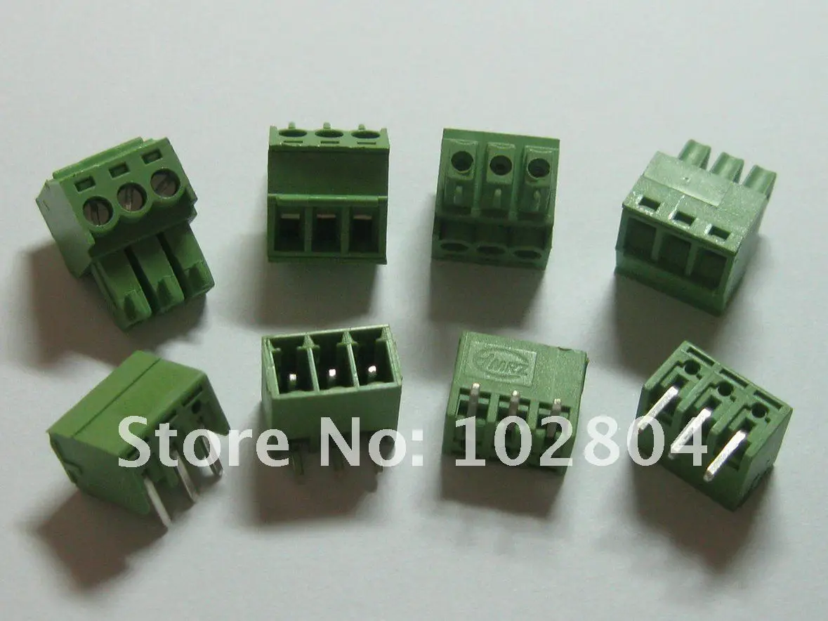 100 pcs Angle 3pin/way Pitch 3.81mm Screw Terminal Block Connector Green Color Pluggable Type with angle pin