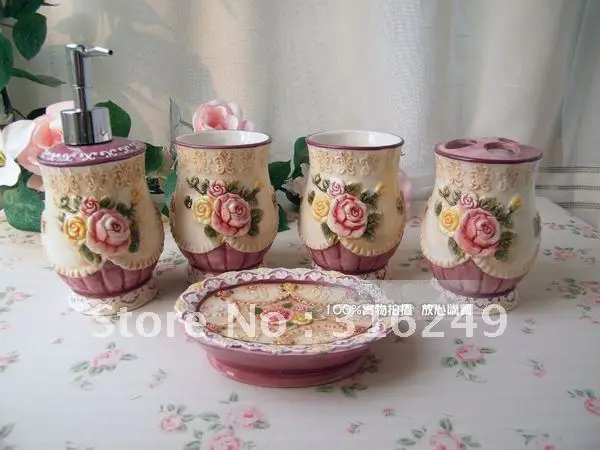 Victorian Style 5 Pcs China Ceramic Bathroom Accessories Set Best Ceramic Bathroom Accessories
