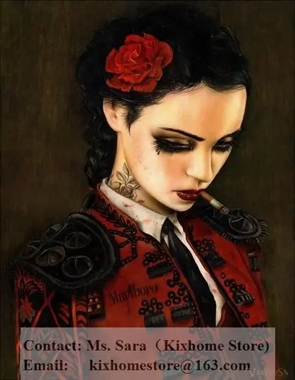 the dirtyland pop arts bull fighther hand painted smoking red lip