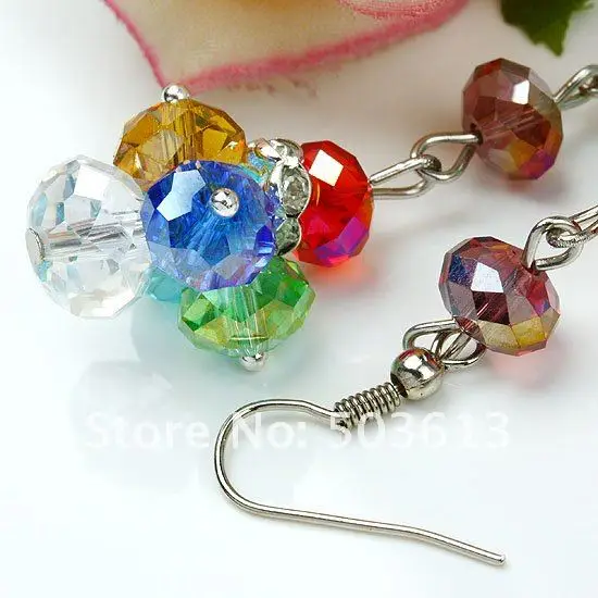 FREE SHIP MIXED CRYSTAL GLASS FACETED BEAD DANGLE EARRING(gce1005)