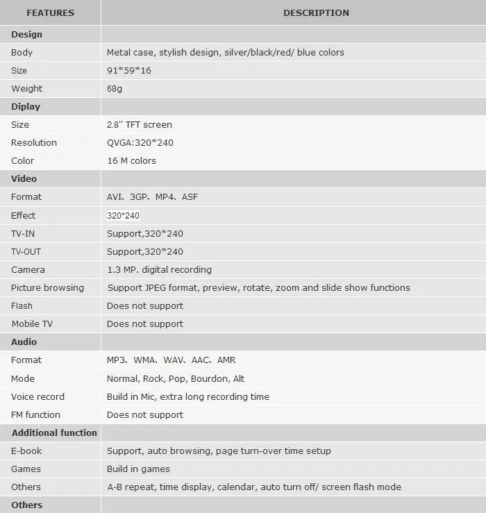 JXD 661 with Speaker Portable Media MP3/MP4 Player 5pcs/lotplayer