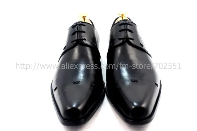 Adhesive craft custom handmade pure genuine calf leather men's dress/classic derby color black shoe No.D57