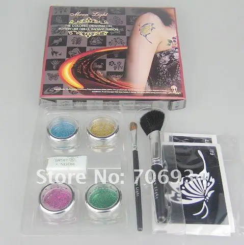 Wholesale glitter tattoo kit 4 Colors Supply Kit  Body Painting Tattoo Deluxe Kit Body Art Kit BALK4
