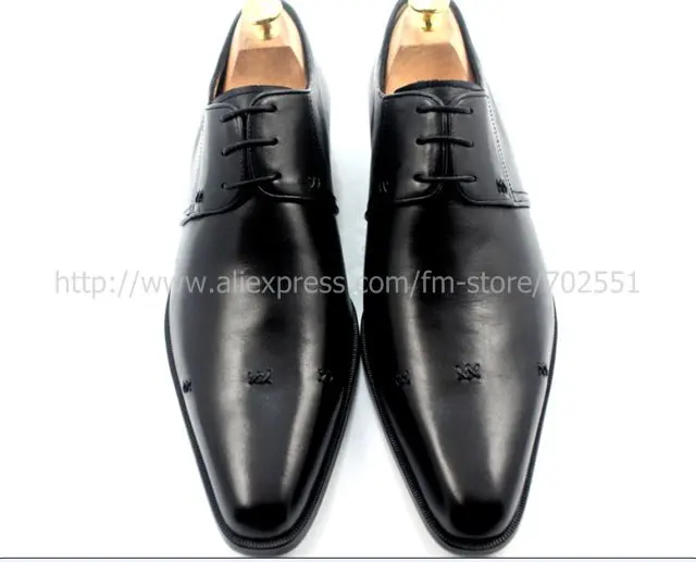 Adhesive craft custom handmade pure genuine calf leather men's dress/classic derby color black shoe No.D57