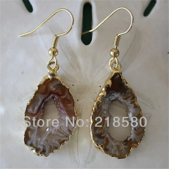 H Qe06 5pairs Lot Brown Agates Slice Geode Druzy Earrings Gold 62 Geode Earrings Crystal Slice Agate Druzy Gold