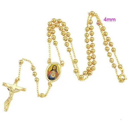 Loyal men`s Cool pendant 18k yellow gold gf cross necklace bead chain 23.6