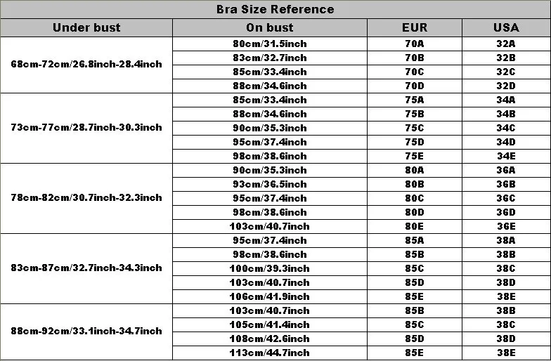 bra size reference