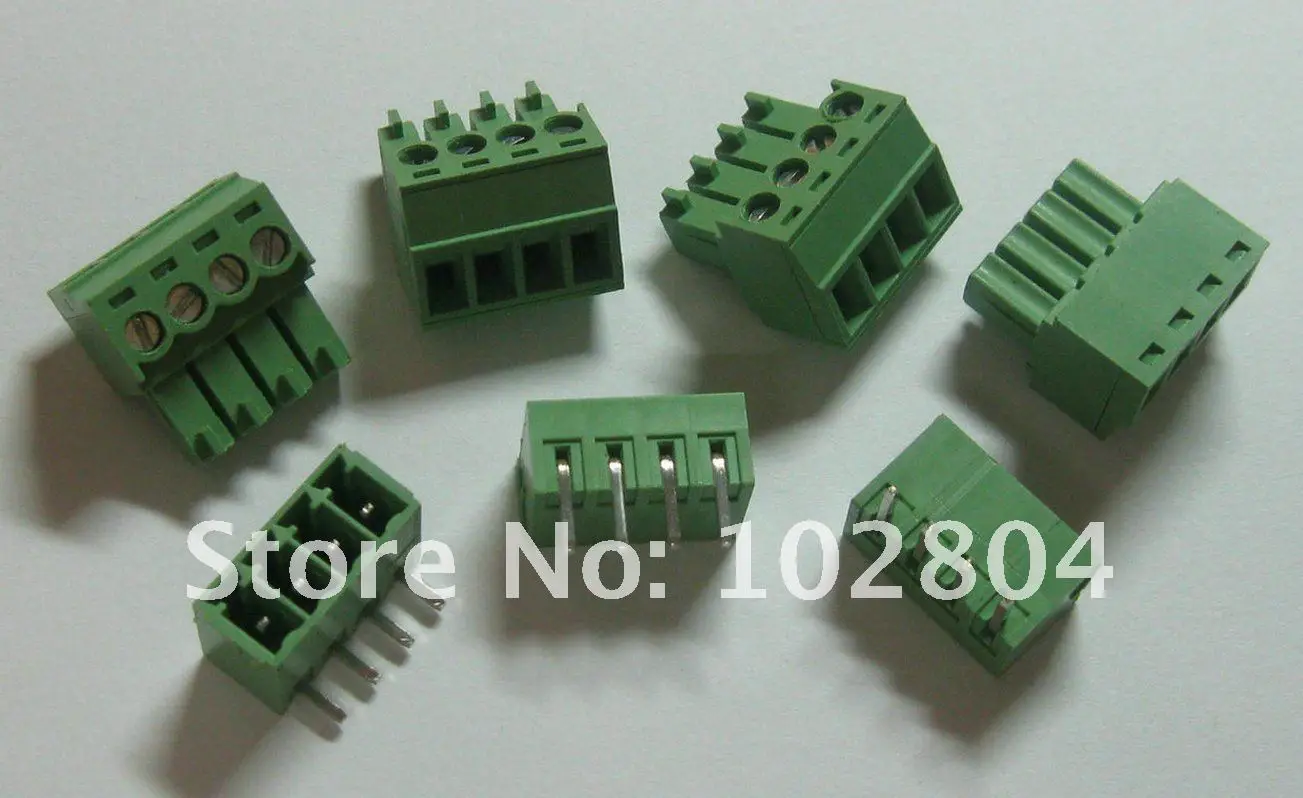 60 pcs Angle 4pin/way Pitch 3.81mm Screw Terminal Block Connector Green Color Pluggable Type with angle pin