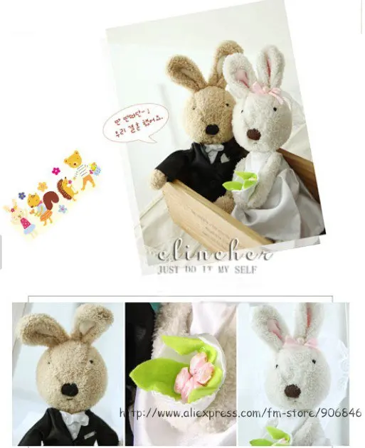 Candice guo! Brand new plush toy lover Le sucre rabbit wedding dress bunny stuffed toy good gift for lover 1 pair