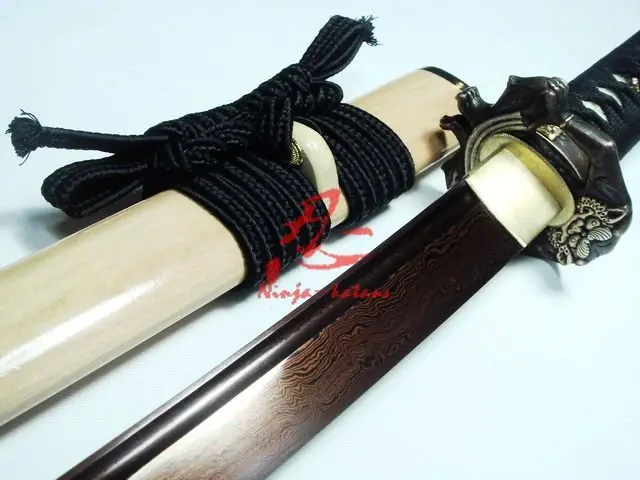 handmade japanese samurai katana demon tsuba titanium adsorb folded steel sword