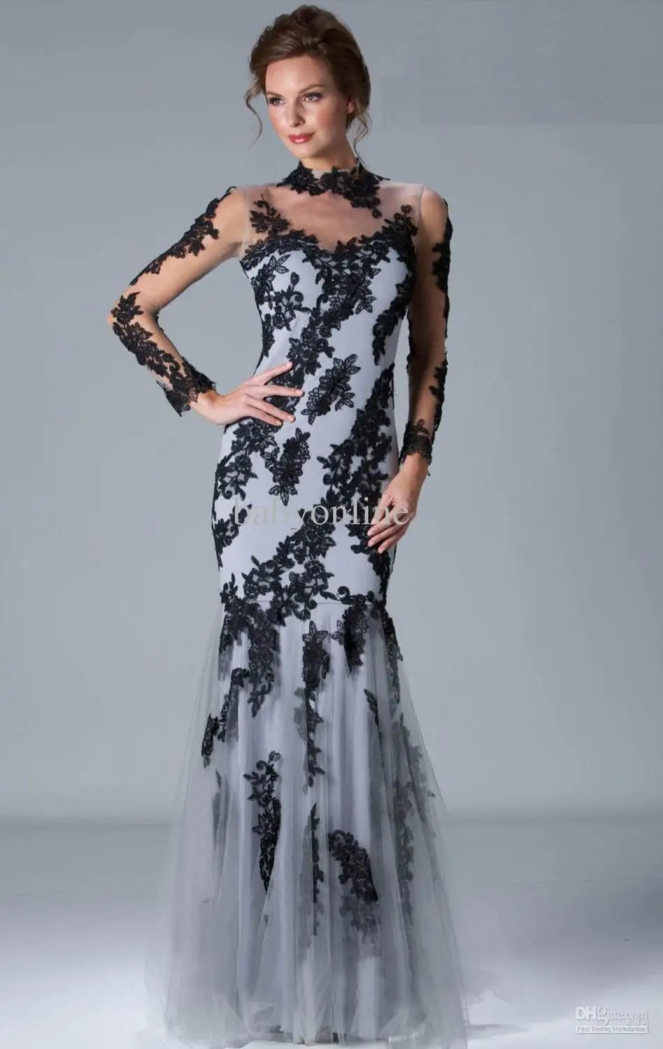  2013 Sexy  Long Sleeves Black Lace Evening Dresses Mermaid Prom Dresses 6055