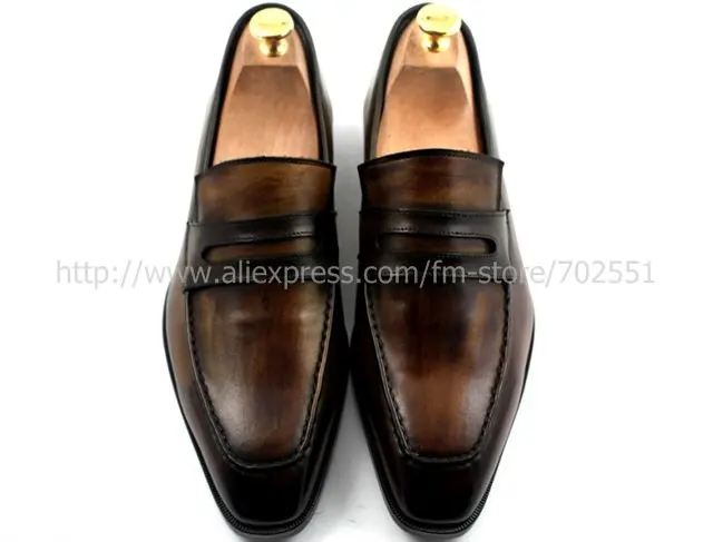 Free shipping adhesive handmade men's calfskin color deep brown shoe No.Loafer 24