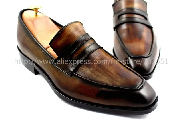 Free shipping adhesive handmade men's calfskin color deep brown shoe No.Loafer 24