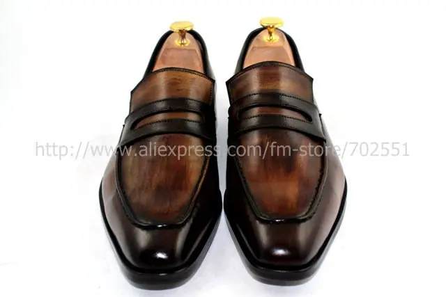 Free shipping adhesive handmade men's calfskin color deep brown shoe No.Loafer 24
