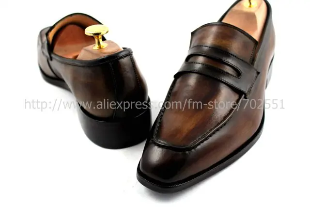 Free shipping adhesive handmade men's calfskin color deep brown shoe No.Loafer 24