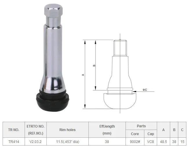 Wholesale - 100 pcs/lot TR414AC Chromed sleeve tire (tyre) valves snap-in tubeless valves (natural rubber) for passenger cars