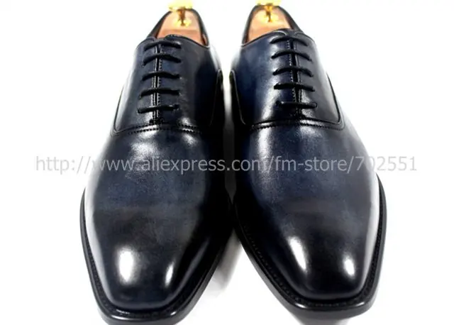 Free shipping mackay craft handmade genuine calf leather men's oxford shoe color navy No.OX176