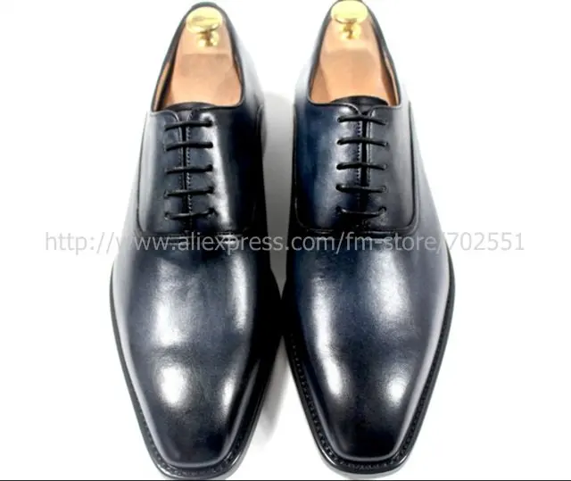 Free shipping mackay craft handmade genuine calf leather men's oxford shoe color navy No.OX176