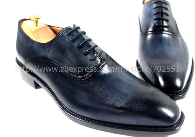 Free shipping mackay craft handmade genuine calf leather men's oxford shoe color navy No.OX176