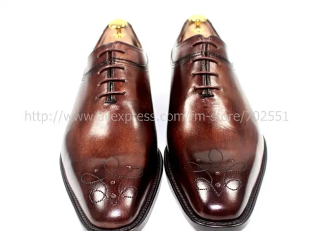 Free shipping custom handmade genuine calf leather men's oxford shoe color brown No.OX180 adhesive craft