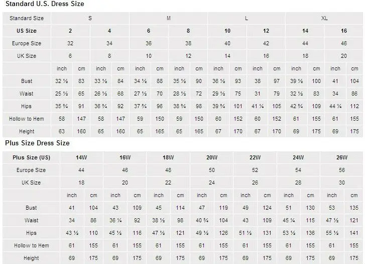 standard size chart