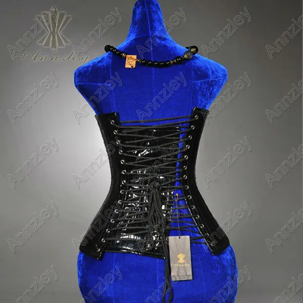 Sexy Black Leather Overbust Steel Boned PVC Corset (4)