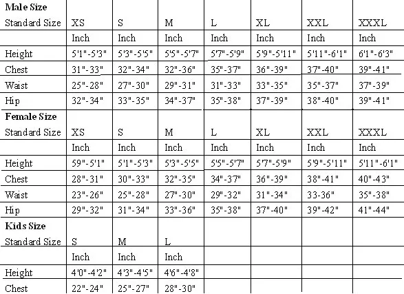 size chart