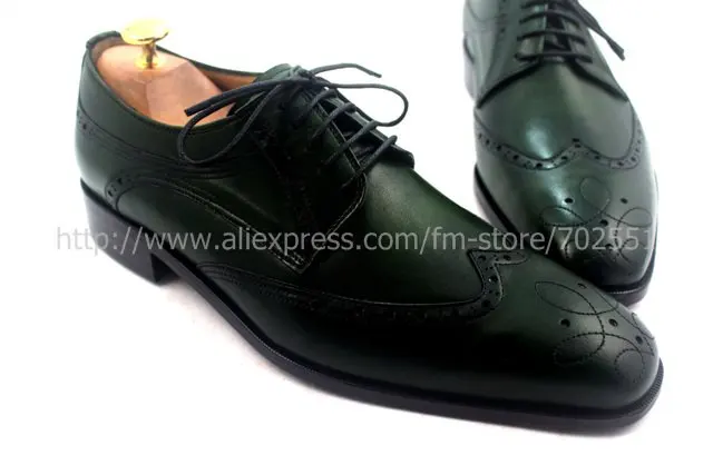 Free shipping adhesive craft handmade pure genuine calf leather men's dress/classic color dark green derby shoe No.D63
