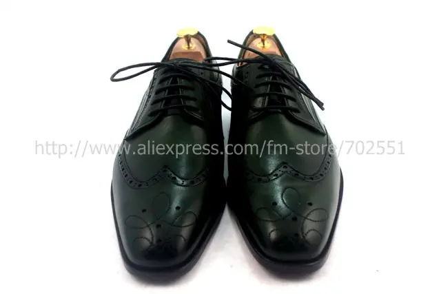Free shipping adhesive craft handmade pure genuine calf leather men's dress/classic color dark green derby shoe No.D63