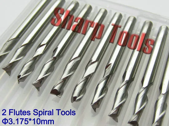 10pcs 3.175x10MM 2 Spiral Flutes Wood CNC Carbide Bits, Solid Carbide End Milling Tools Cutters Set for Acrylic CNC Cutting Bits