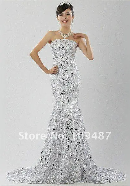 Shock Models Dress Lace Wedding Sequined Fishtail Gown Royal Shock Models Dress Lace Wedding Sequined Fishtail Gown Royal