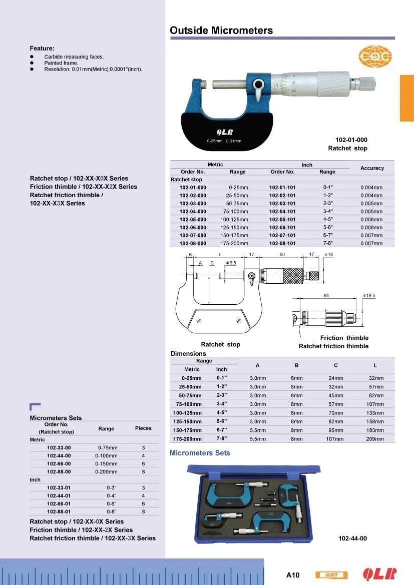 Qingliang linha riscada fora micrometer.150-175mm. 102-07-000. 6-7inch.Quality bens