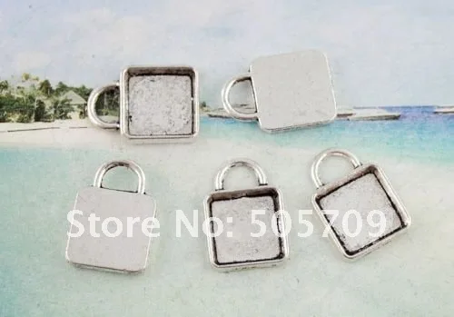 120  Tibetan silver flat square pendant blanks A9060