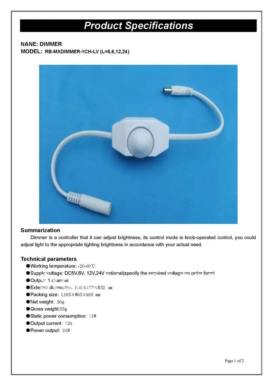 LED DIMMER LED controller 12-24VDC knob-operated control AD connector good to control 0-100% brightness