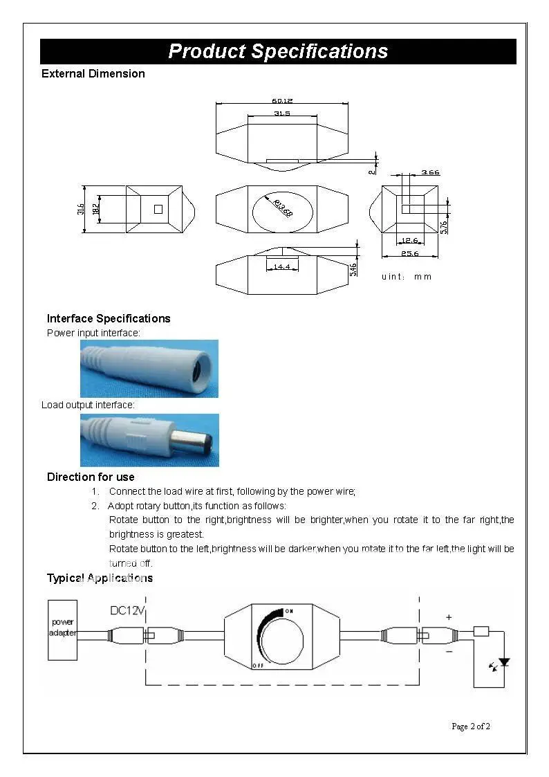 LED DIMMER LED controller 12-24VDC knob-operated control AD connector good to control 0-100% brightness
