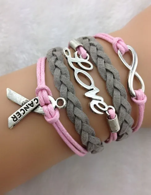 Infinity Wish, Love and Breast Cancer Awareness Charm Bracelet in Silver - Breast Cancer Awareness Ribbon - Best Chosen Gift-Friendship 1767