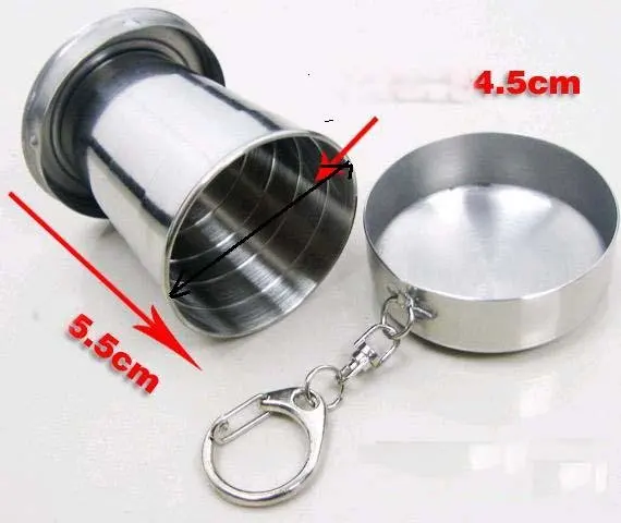 Free shipping hot sales  Stainless Steel Hip Flask SIX-Folding  Cup outdoor camping cup 60 ml telescopic cup