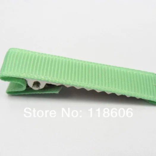 Grosgrain Green Ribbon Wrapped Alligator Clips .jpg