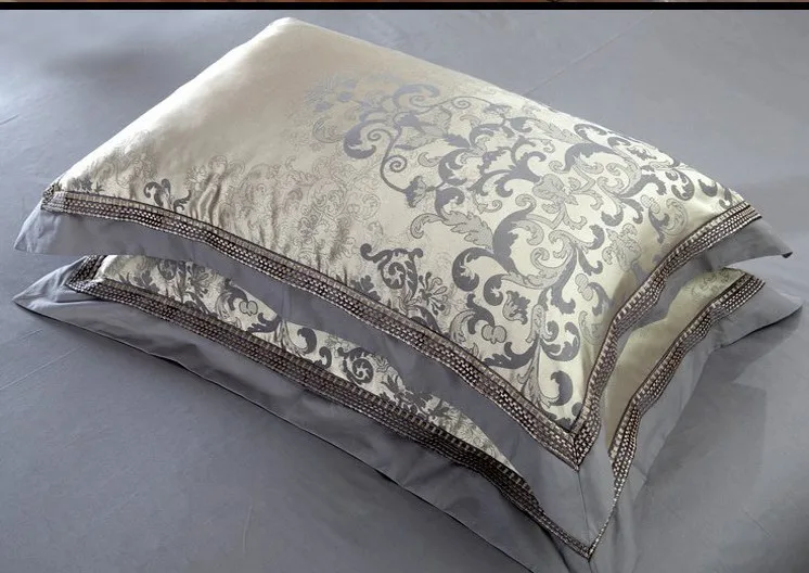 Jacquard Silk bedding set queen king 6/4pcs Brown Embroidered Home Textile Satin duvet/quilt cover bed sheet bedclothes cotton 25
