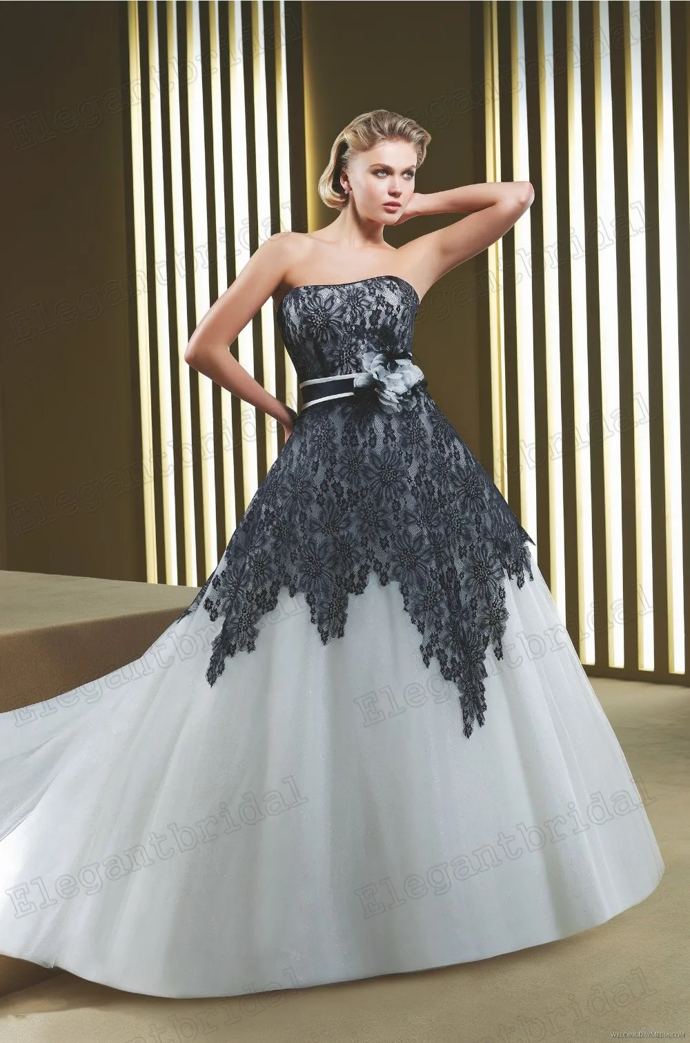 Luxury Y Open Back Wedding Dress Black And White Plus Size Black And White Plus Size Wedding Gown X28