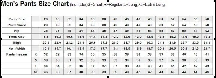 mens dress pants sizes